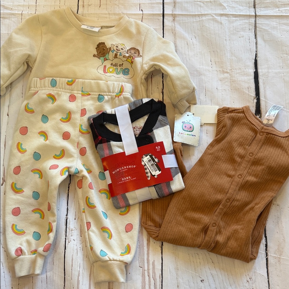 Cute Baby Clothing Set with Rainbow Prints - 6/9 months clothing bundle